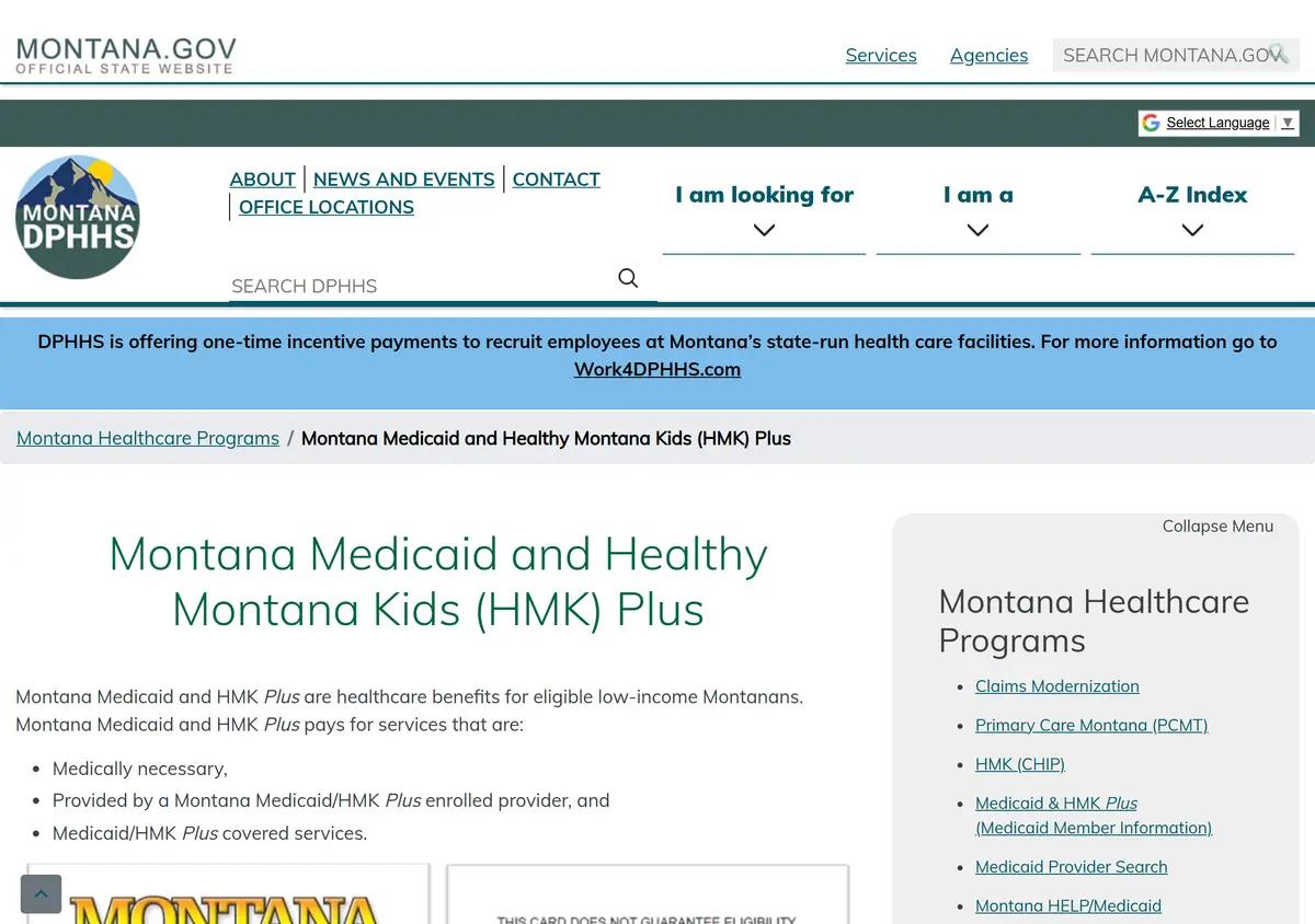The Montana Healthcare Programs member services page.