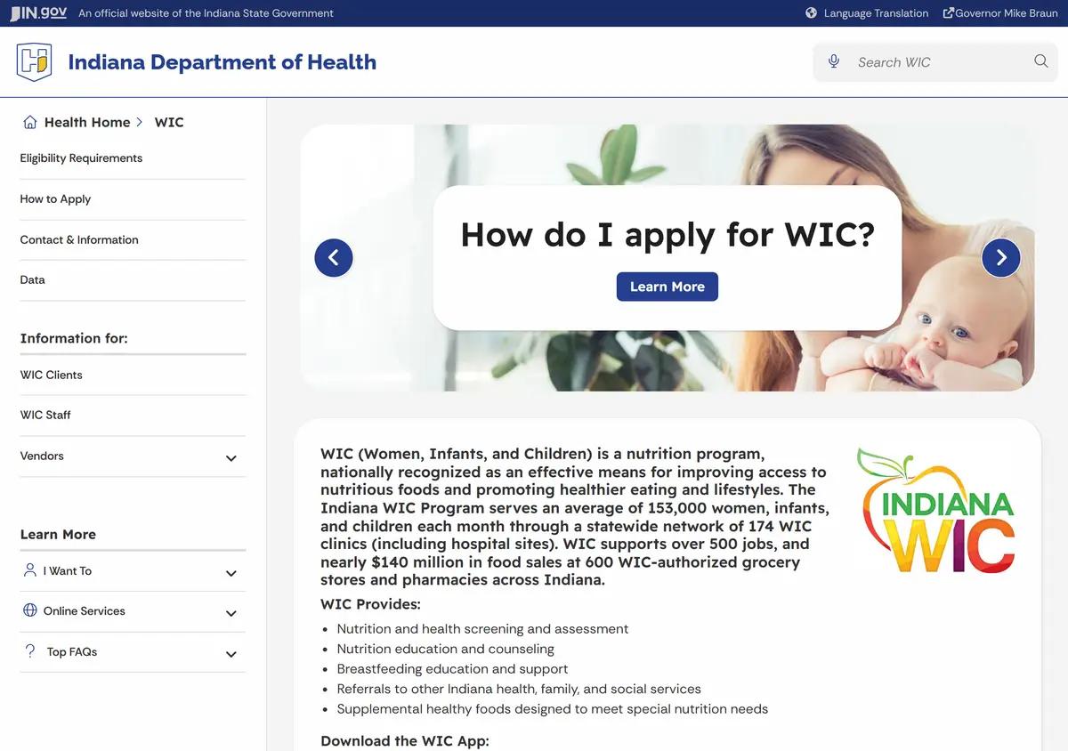 The Indiana Department of Health WIC page.