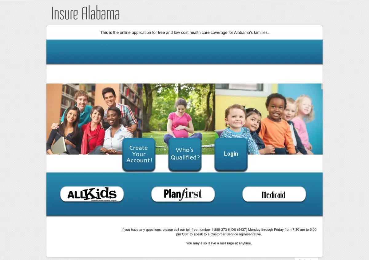 The Insure Alabama Medicaid application portal.
