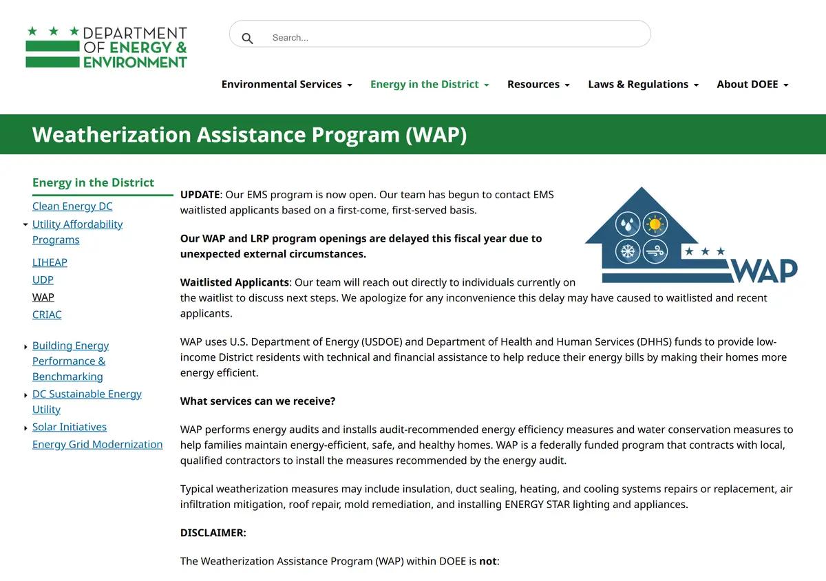 The DOEE Weatherization Assistance Program page.