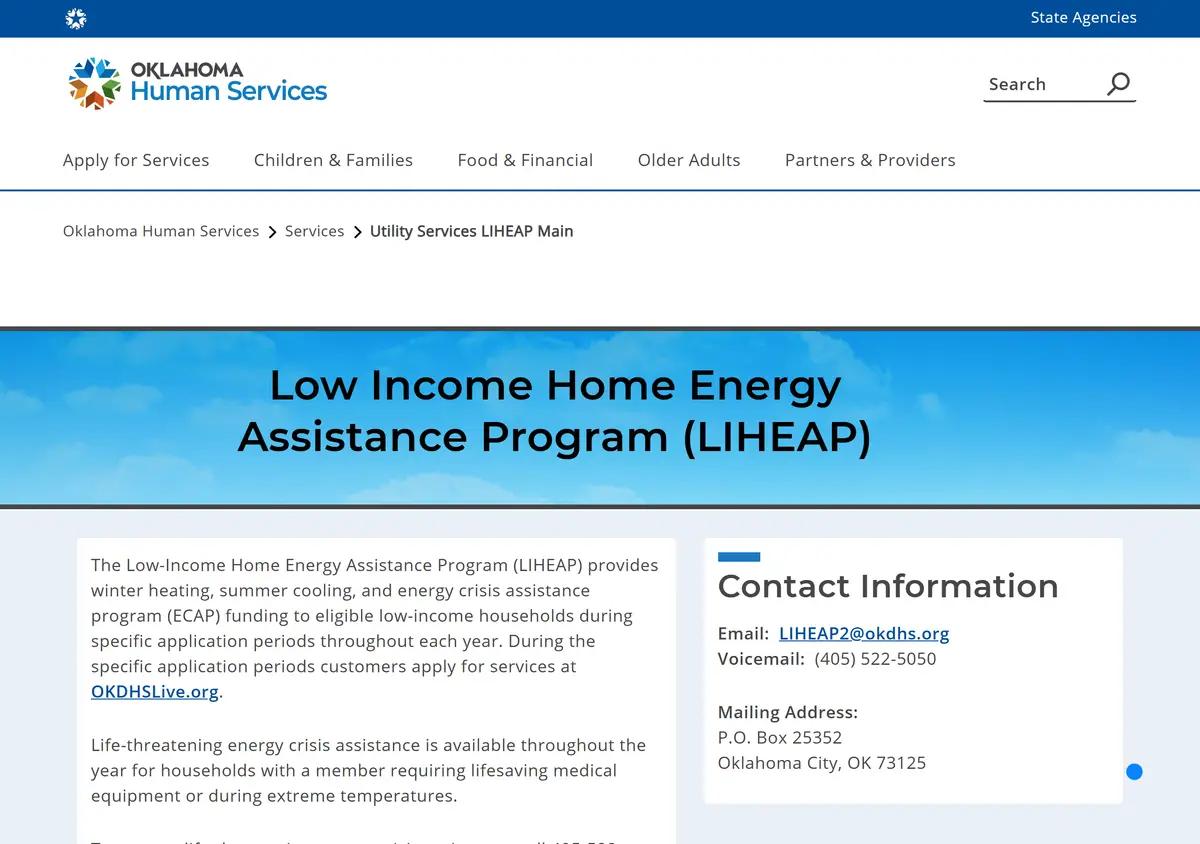The Oklahoma Human Services LIHEAP page.