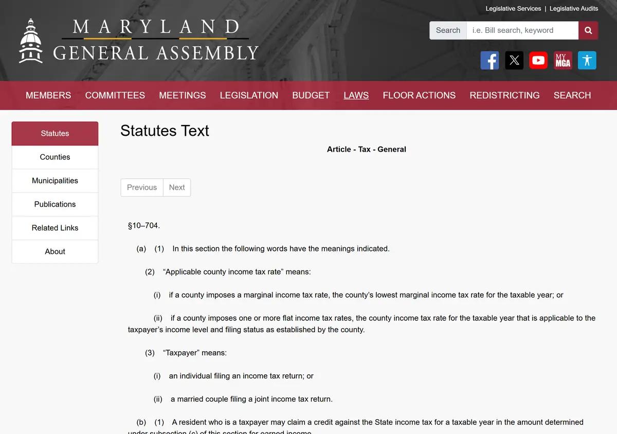 Maryland Tax-General statute section 10-704, the earned income credit law.