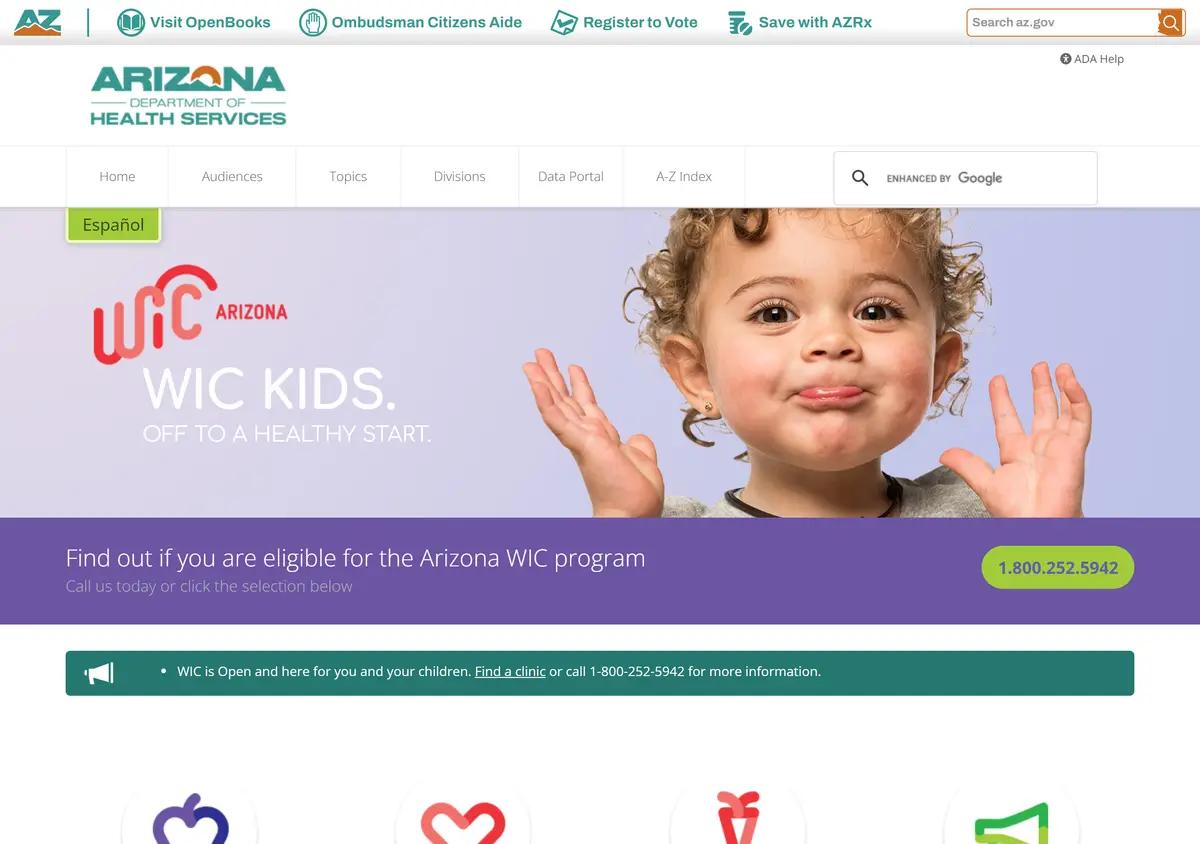 The Arizona WIC homepage.