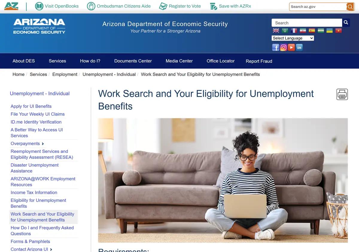 The DES work-search requirements page.