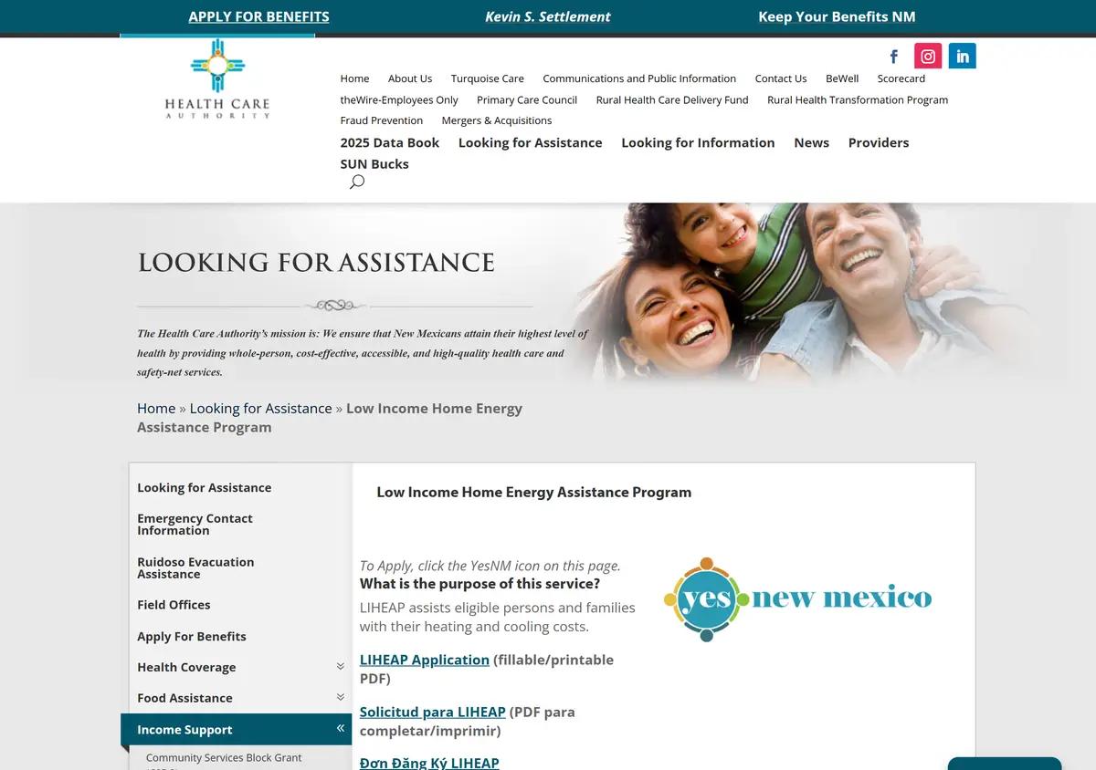 The New Mexico Health Care Authority energy assistance page.