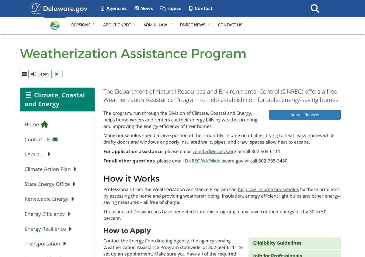 The Delaware Weatherization Assistance Program page.