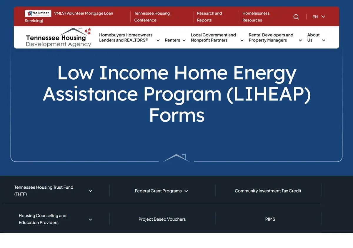 The THDA LIHEAP application forms page.