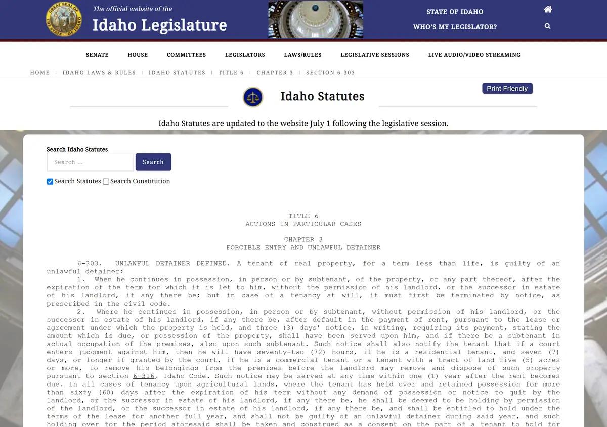 The text of Idaho Code section 6-303 on the state legislature site.