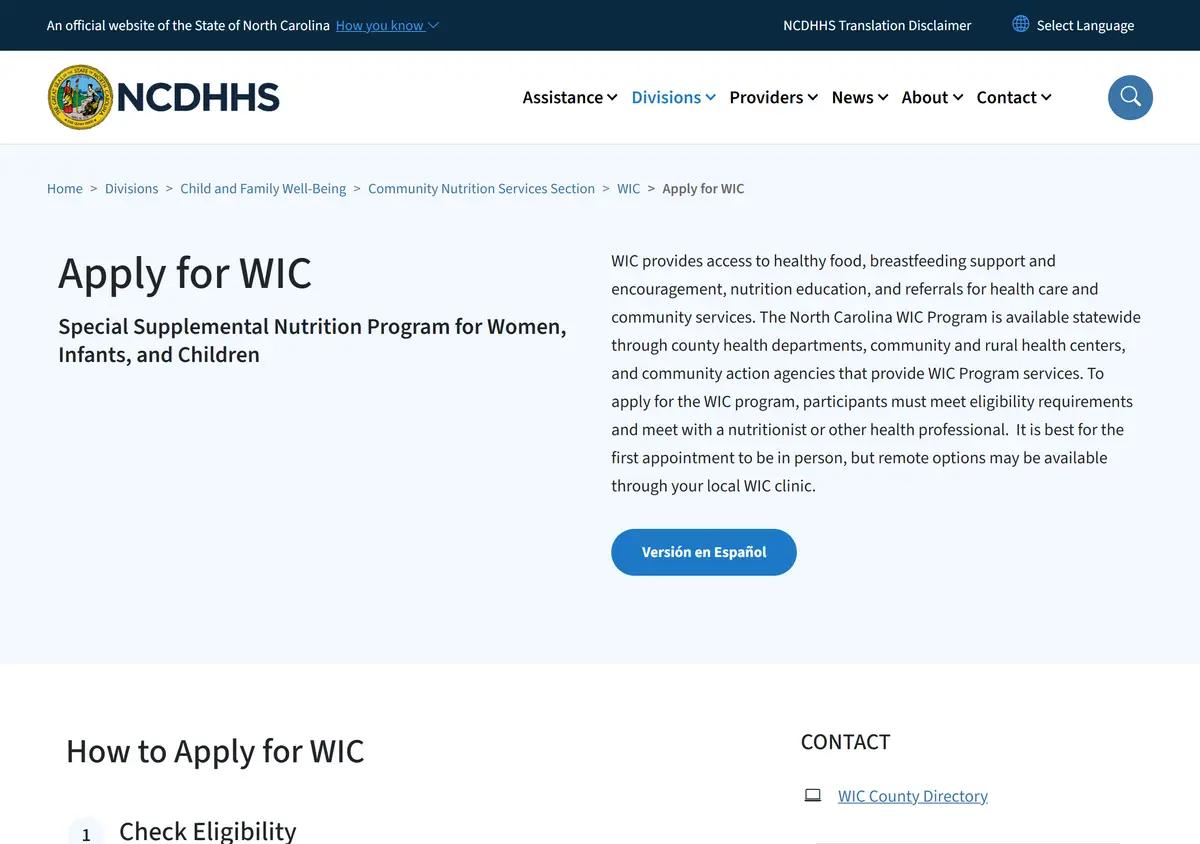 The NCDHHS how-to-apply page for North Carolina WIC.