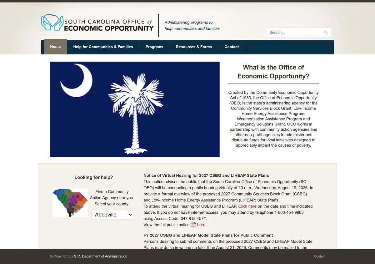The South Carolina Office of Economic Opportunity homepage.