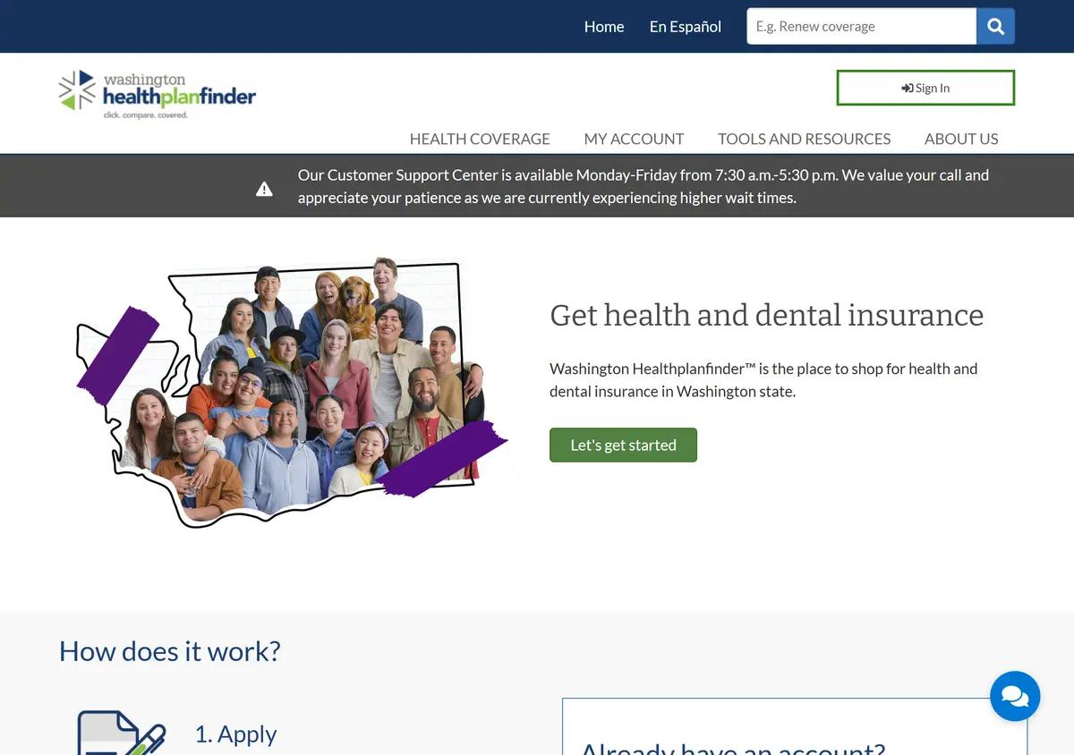 The Washington Healthplanfinder application portal.