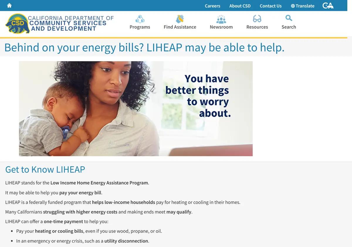 The CSD energy bill assistance page.