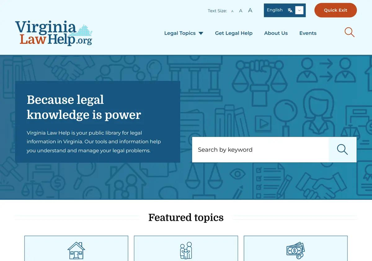 The Virginia Law Help homepage.