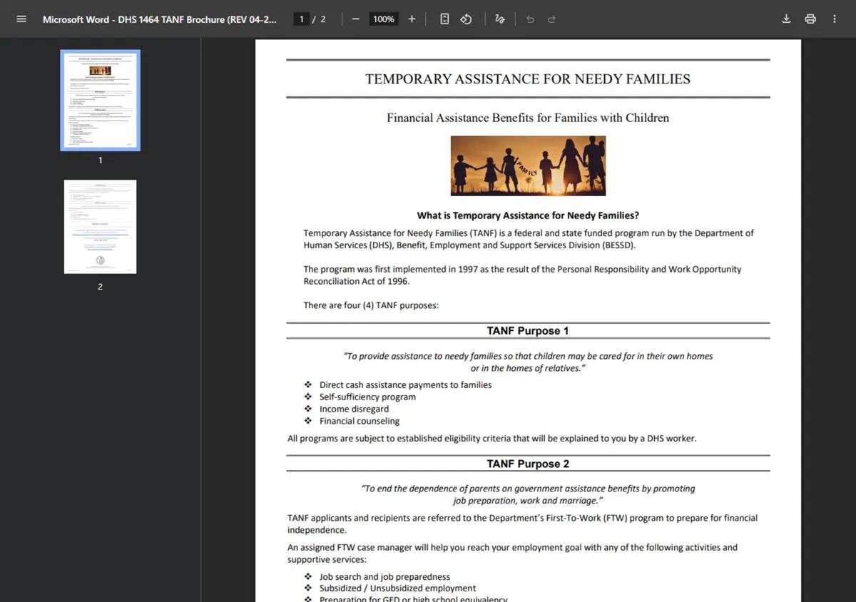 The Hawaii DHS TANF brochure.