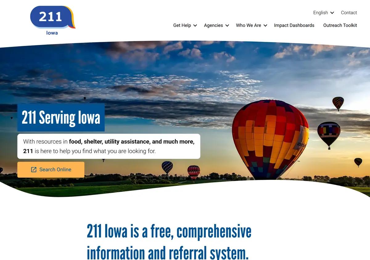 The 211 Iowa homepage.