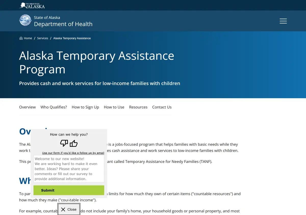 The Alaska Temporary Assistance Program page.