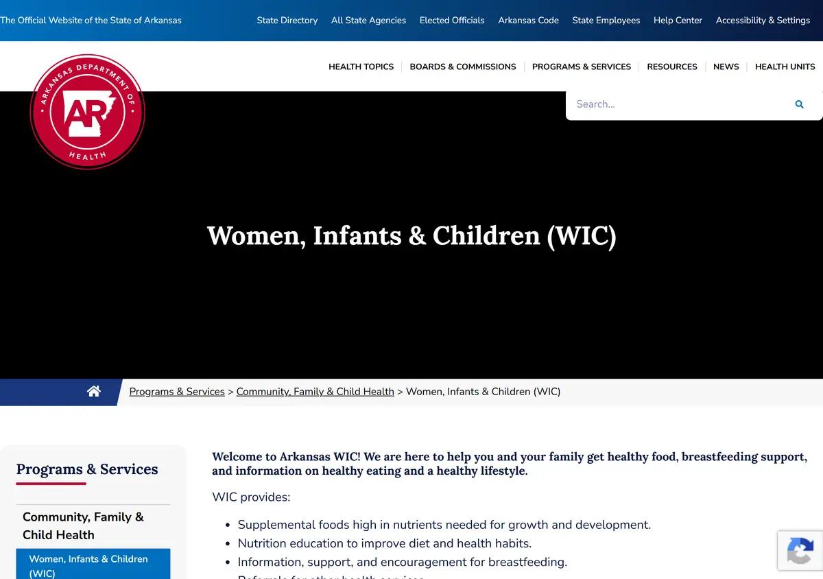 The Arkansas Department of Health WIC page.
