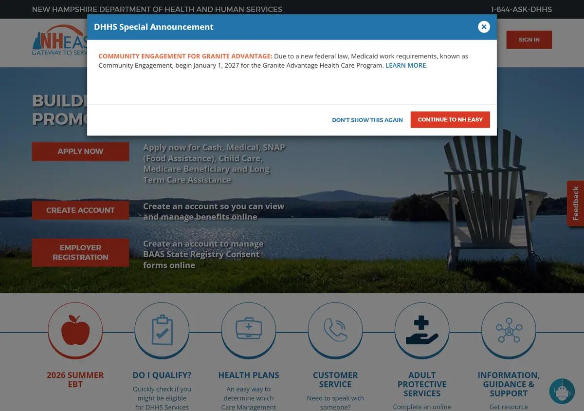 The NH EASY benefits portal sign-in page.