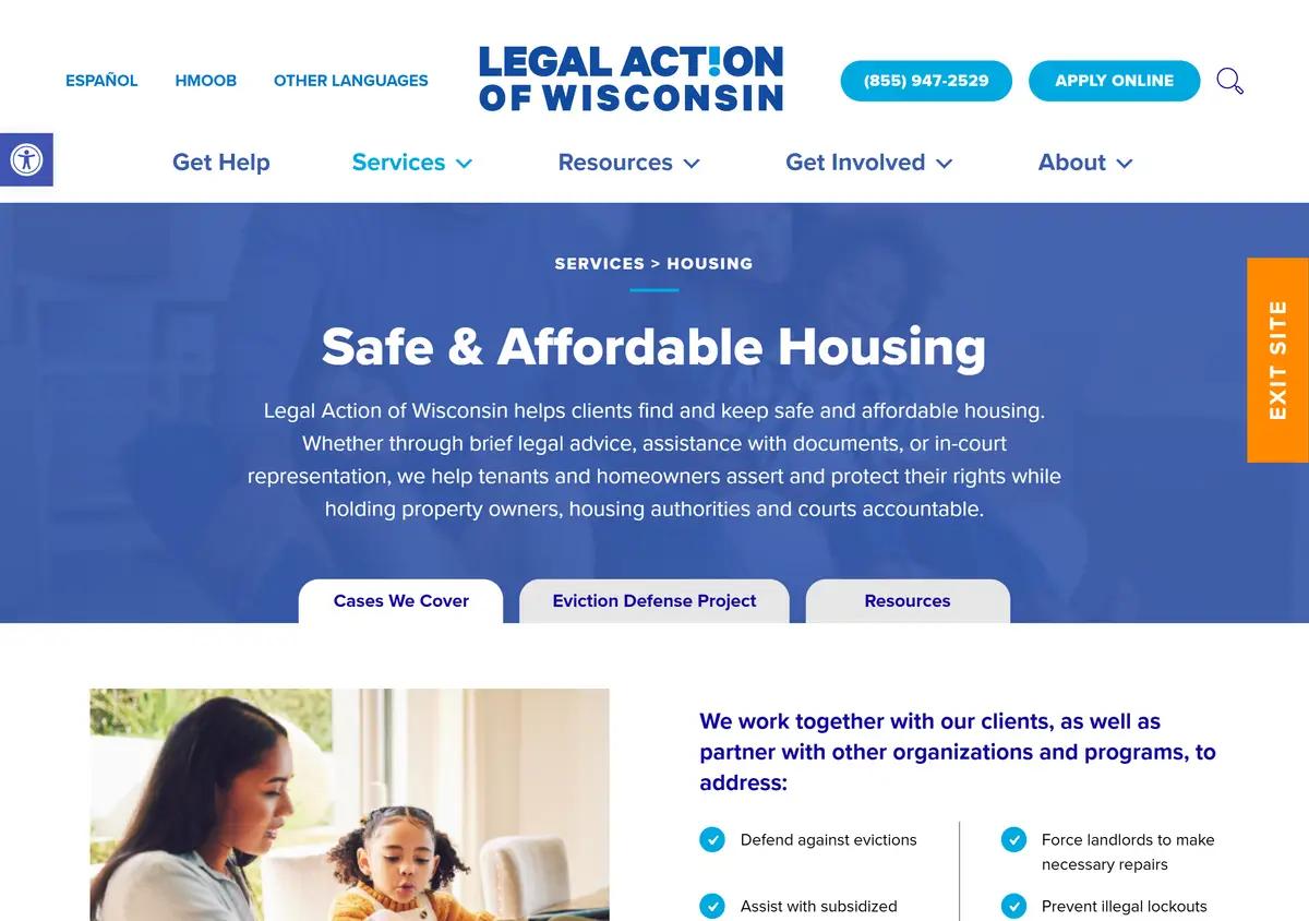 The Legal Action of Wisconsin housing services page.