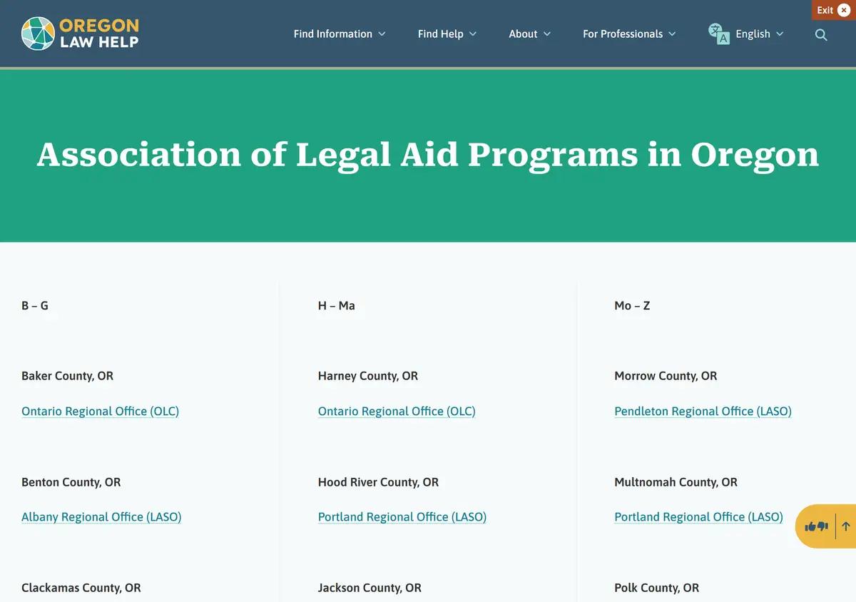 The Oregon Law Help legal aid offices directory.