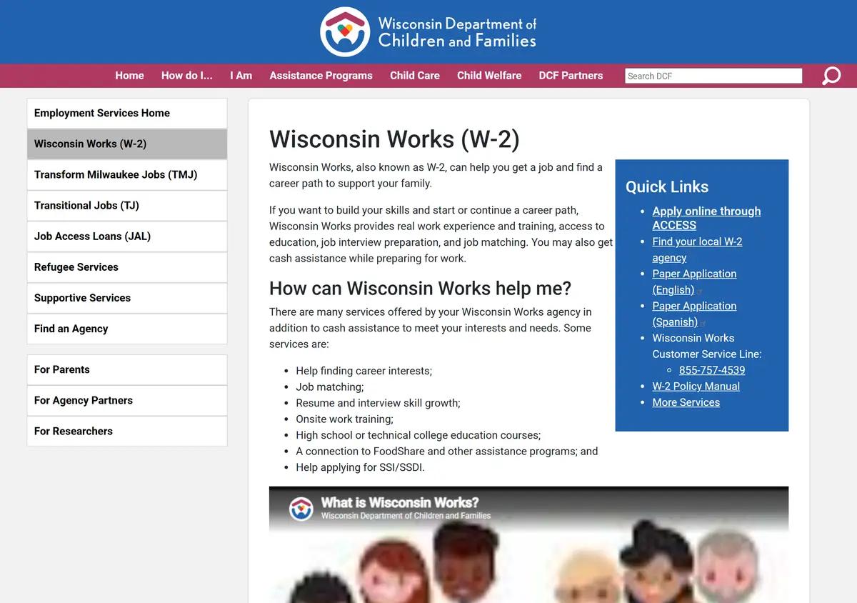 The Wisconsin Works program page.