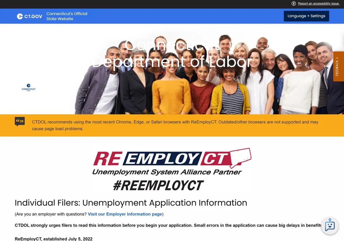 The Connecticut ReEmployCT claimant page.