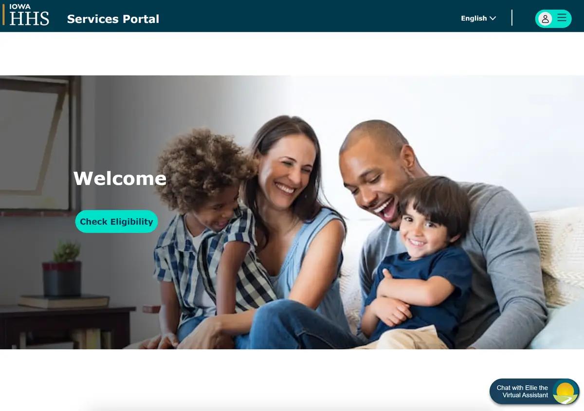 The Iowa HHS Services benefits portal sign-in page.