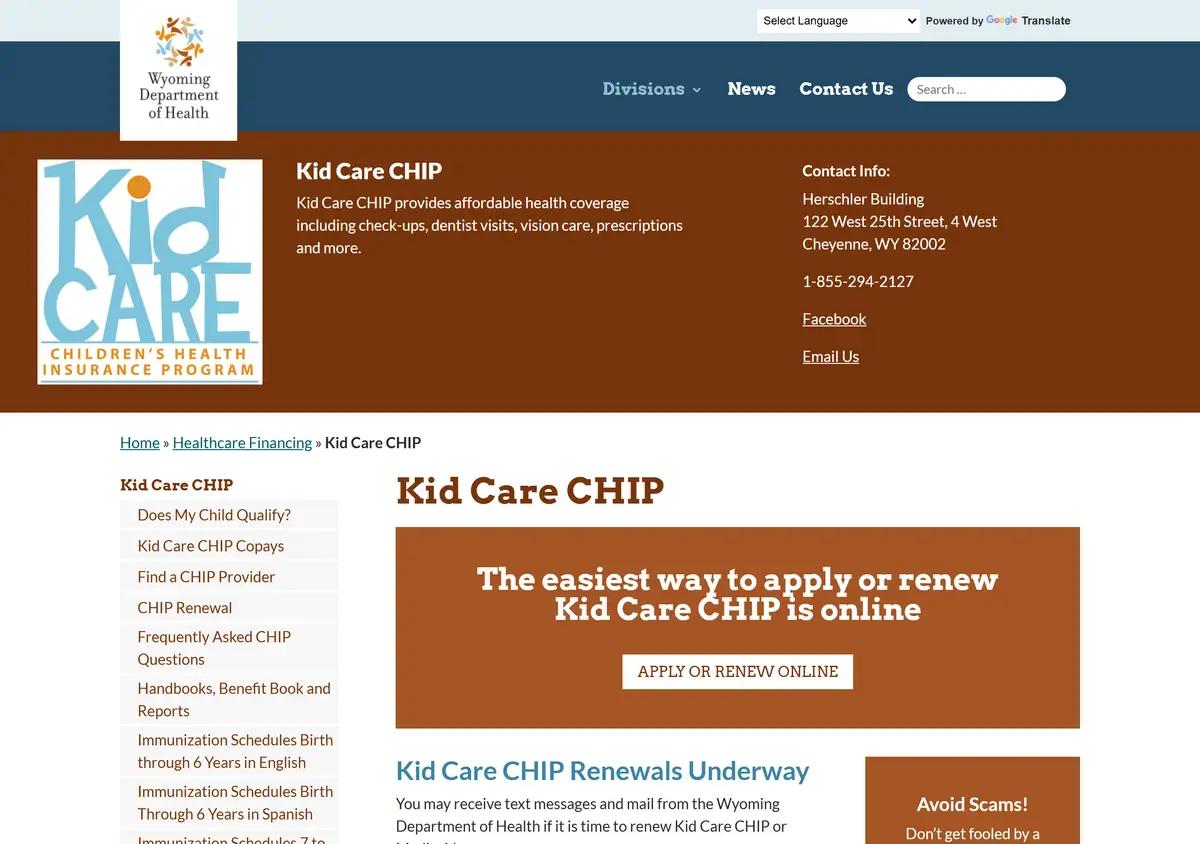 The Wyoming Kid Care CHIP page.