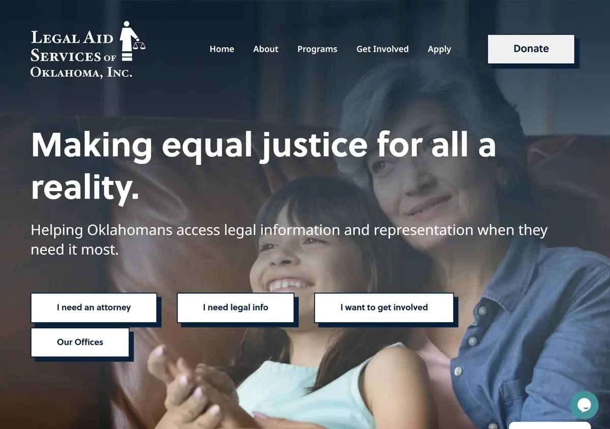 The Legal Aid Services of Oklahoma homepage.