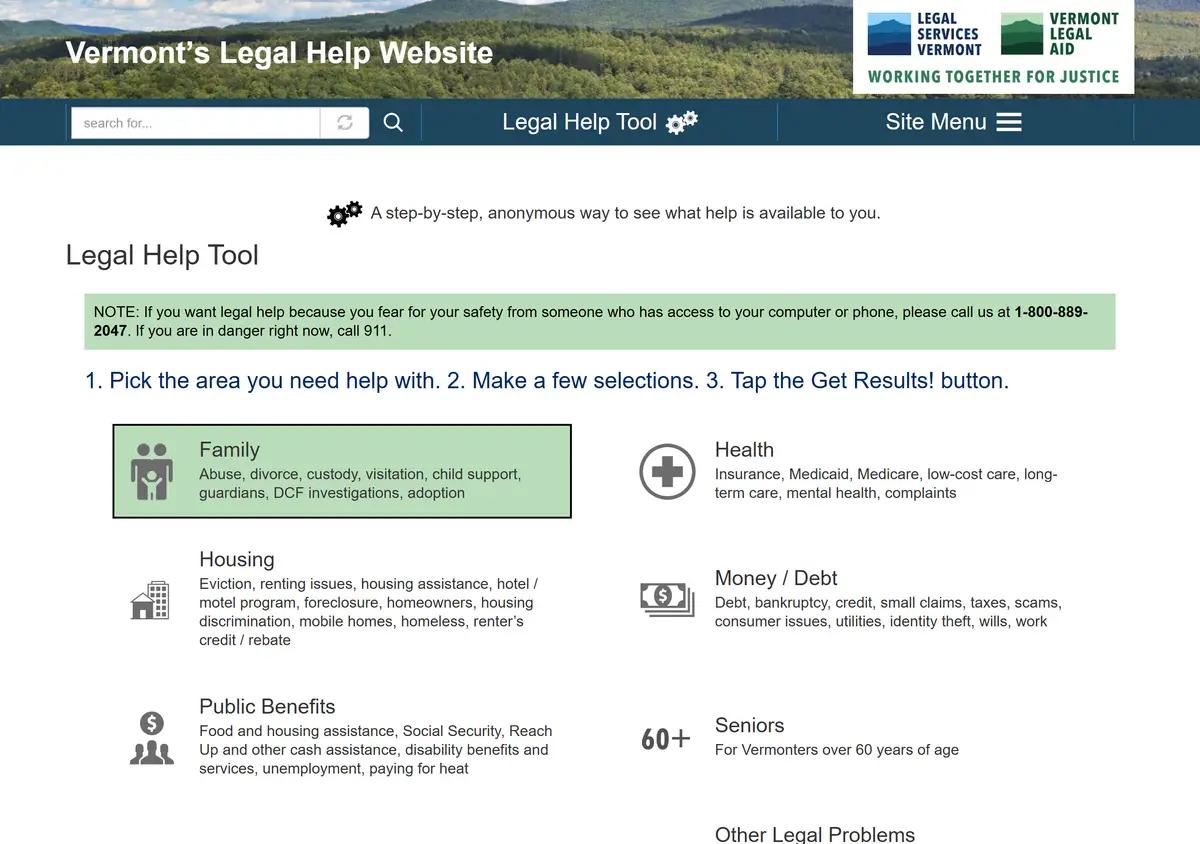 The VTLawHelp find legal help page.