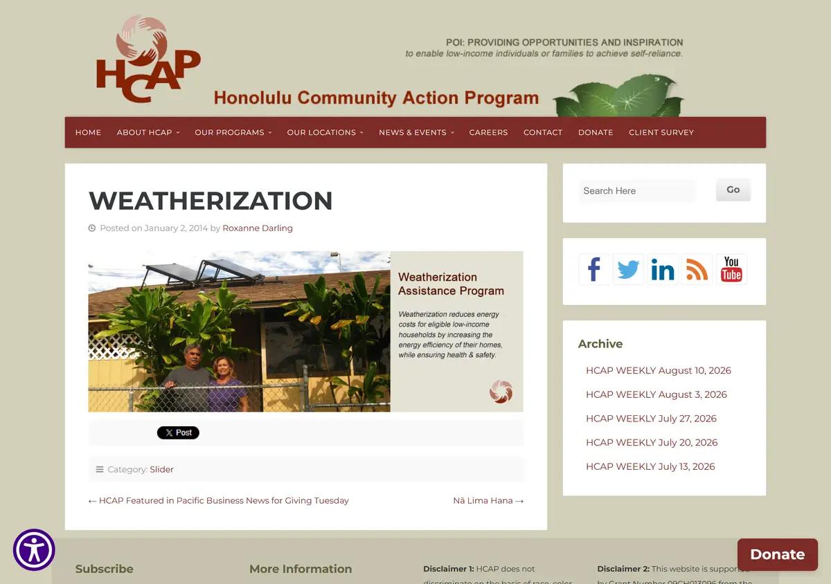 The HCAP weatherization page for Oahu.