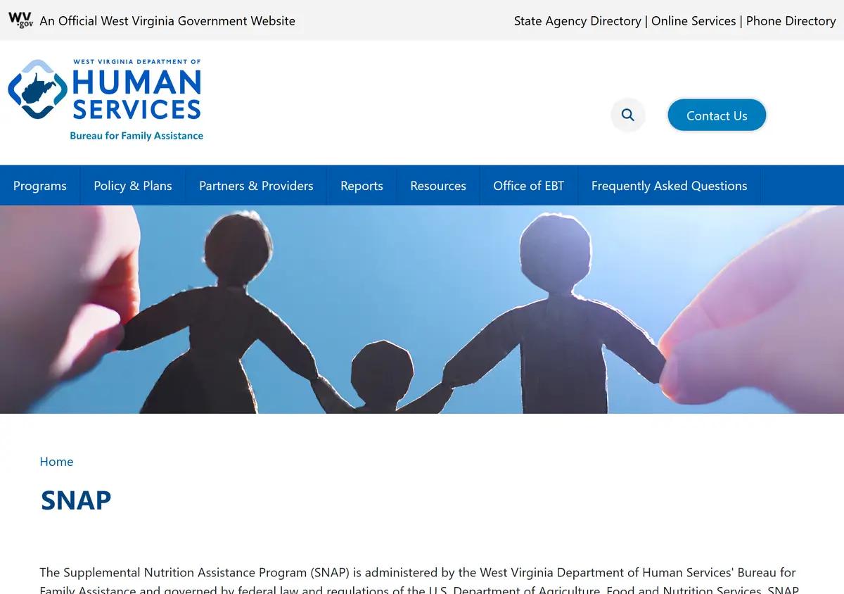 The West Virginia SNAP program page at bfa.wv.gov.