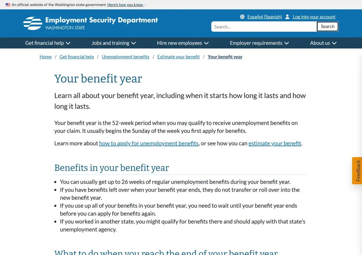 The ESD benefit year page explaining duration.