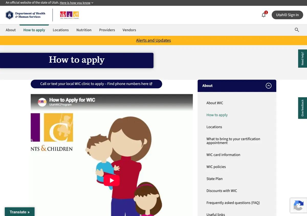 The Utah WIC how-to-apply page.