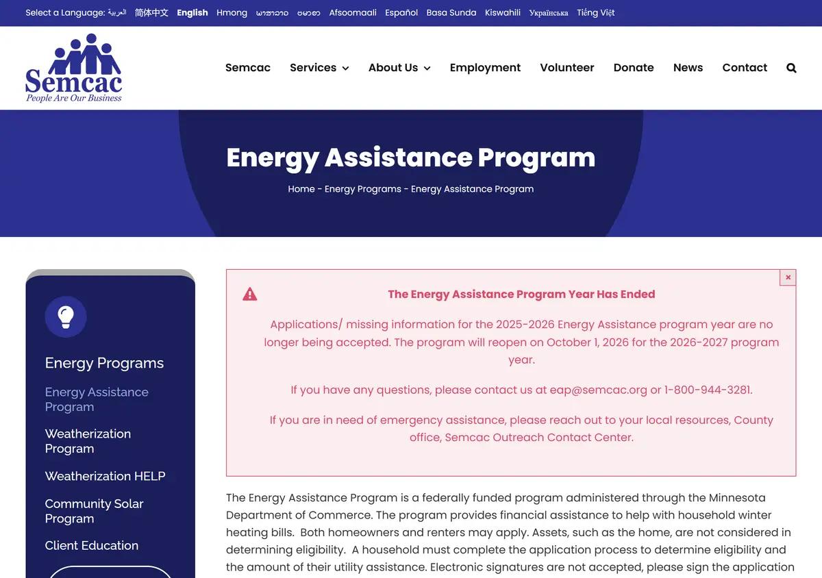 A local Minnesota energy assistance provider's program page.