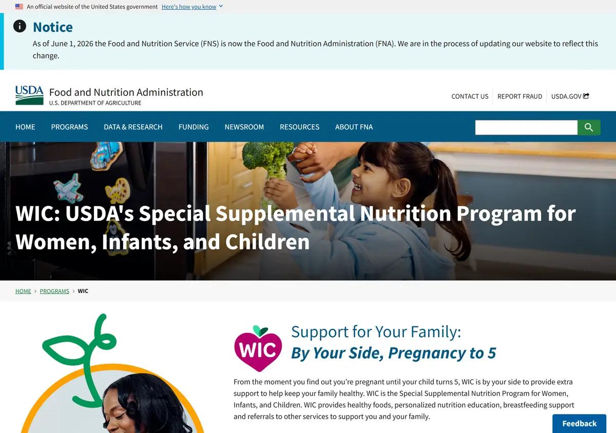 The USDA WIC program page.