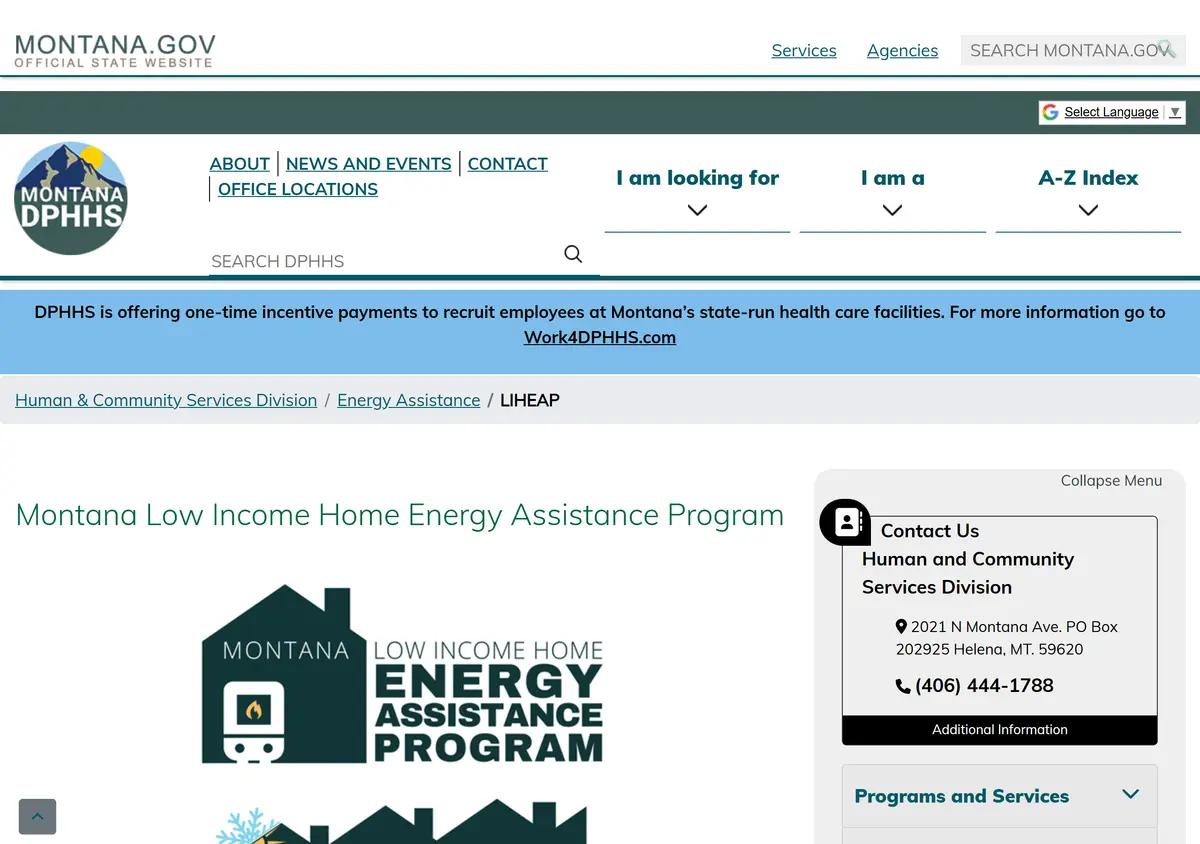 The Montana DPHHS energy assistance page.