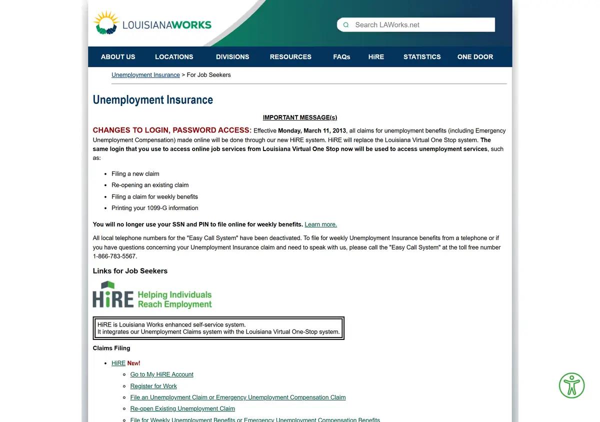 The Louisiana Workforce Commission unemployment claimants page.
