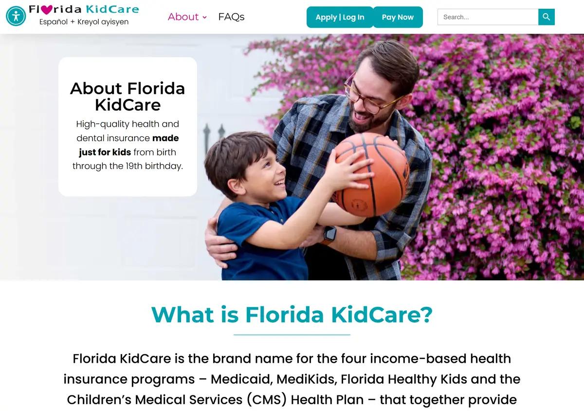 The Florida KidCare about page.