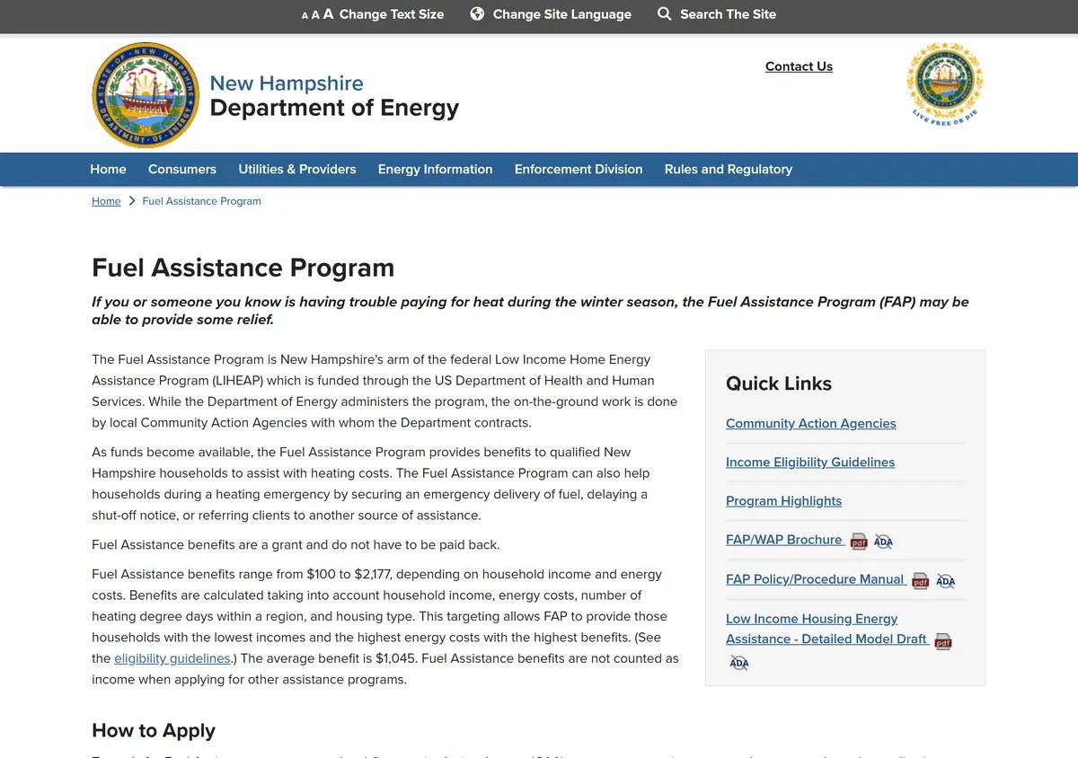 The New Hampshire Department of Energy Fuel Assistance page.