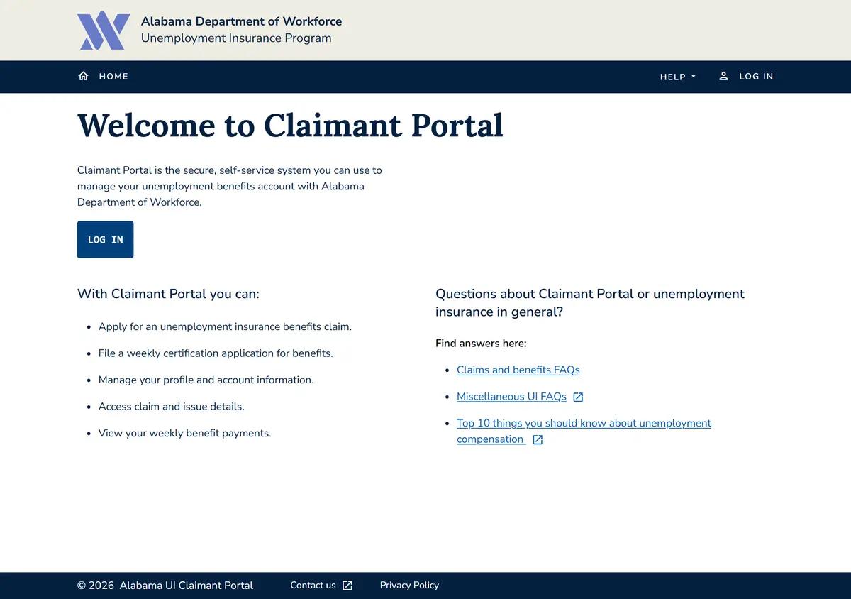 The Alabama UI Claimant Portal.