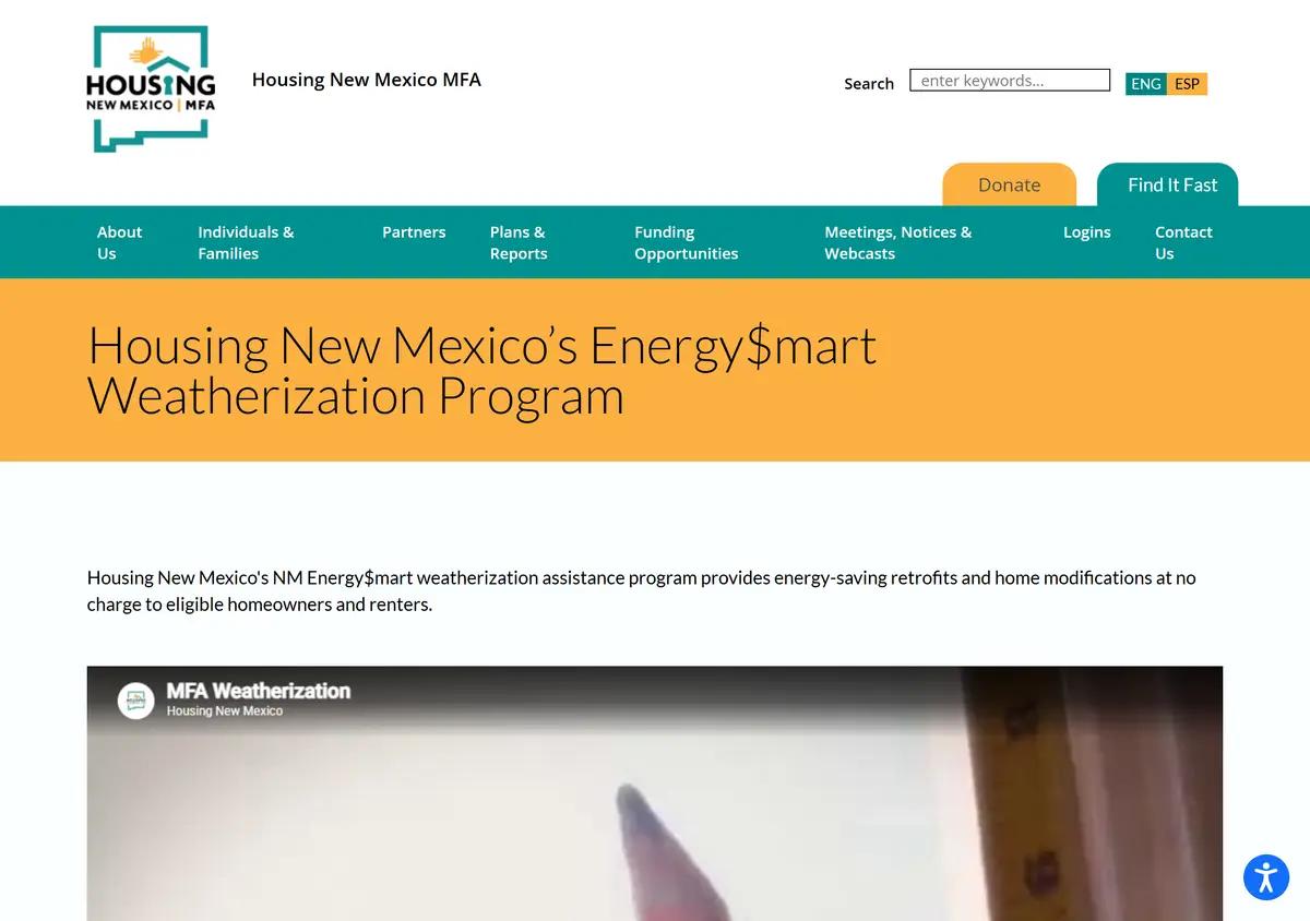 The Housing New Mexico Energy$mart weatherization page.