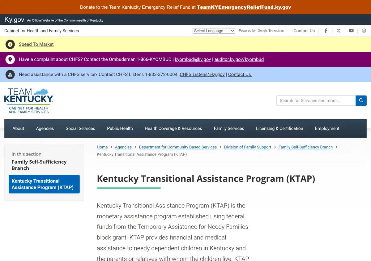 The Kentucky CHFS K-TAP program page.
