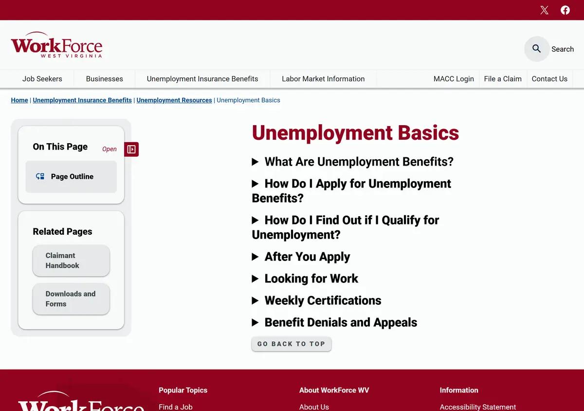 The WorkForce West Virginia unemployment page.
