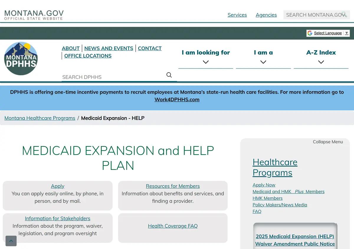 The Montana DPHHS healthcare programs page.