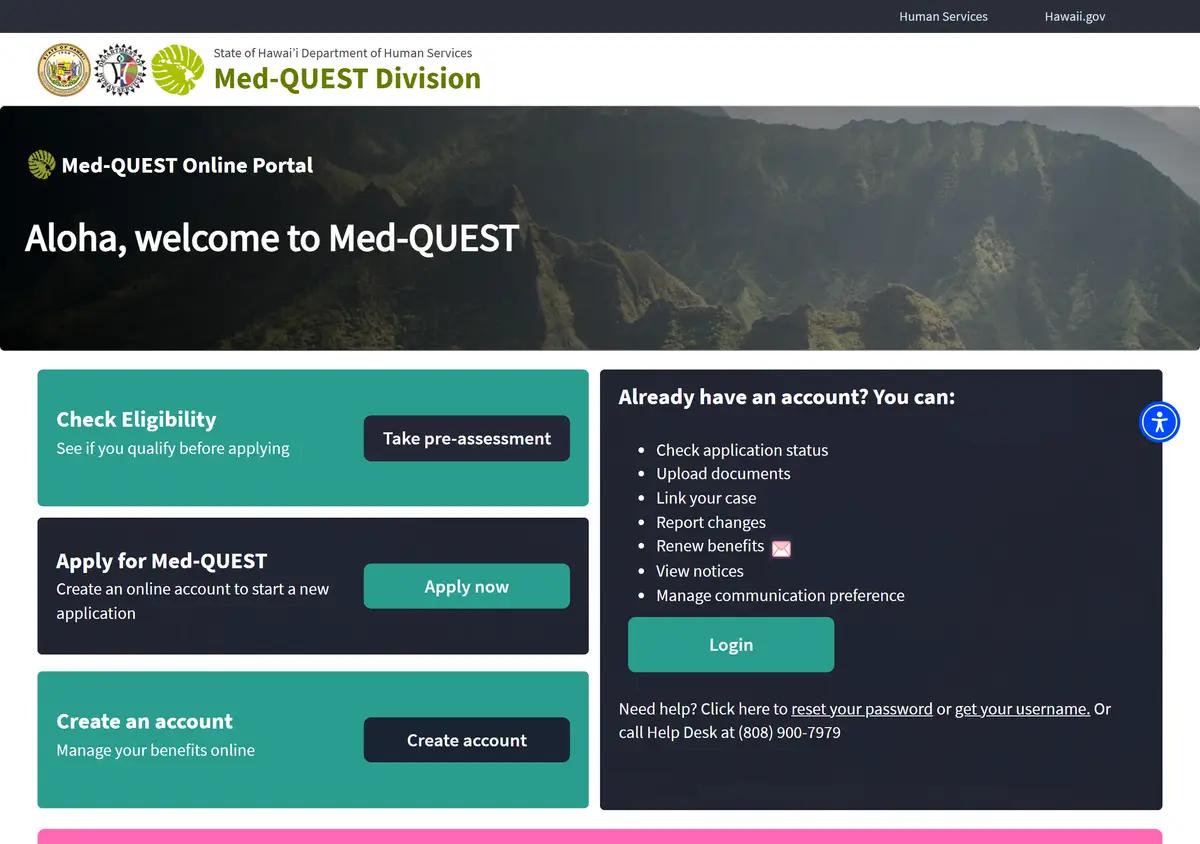The KOLEA online Medicaid application portal.