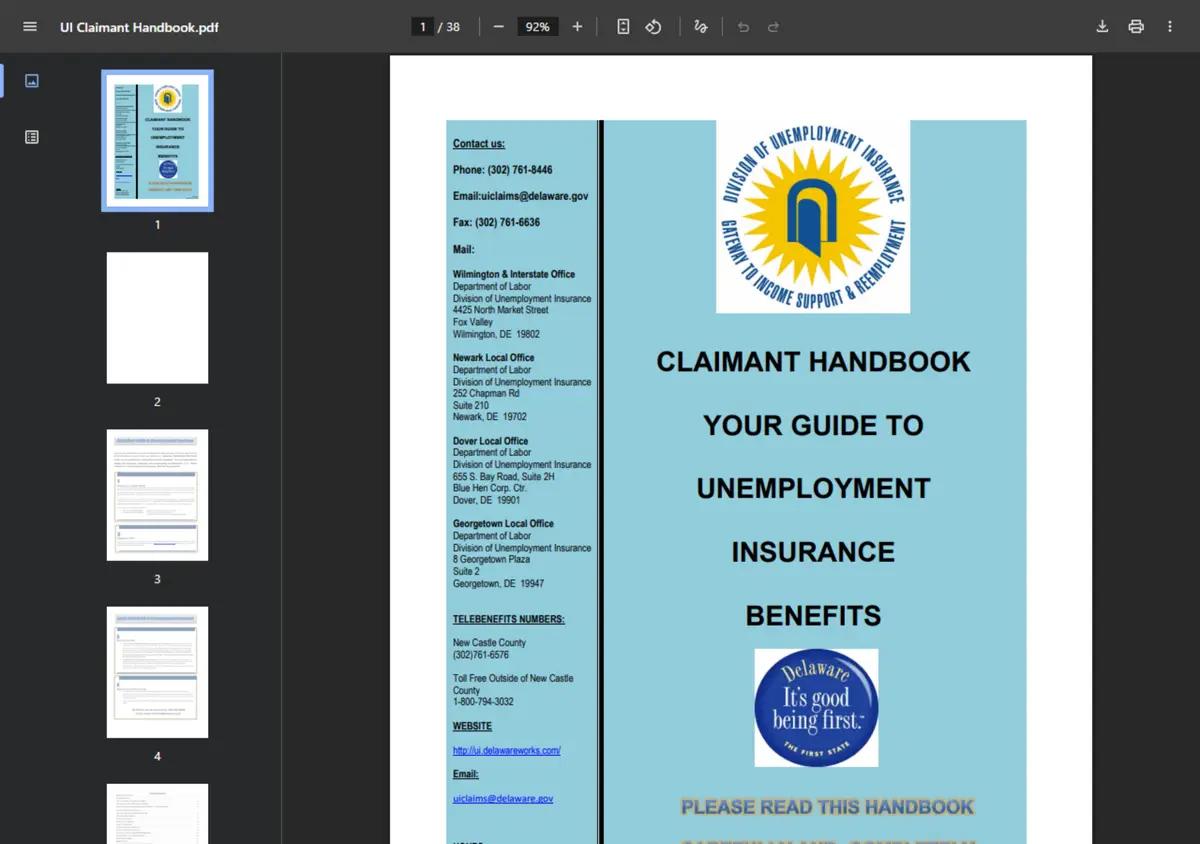 The Delaware Unemployment Insurance Claimant Handbook.
