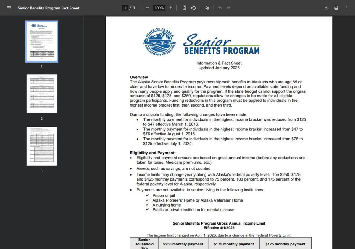The Alaska Senior Benefits Program fact sheet.
