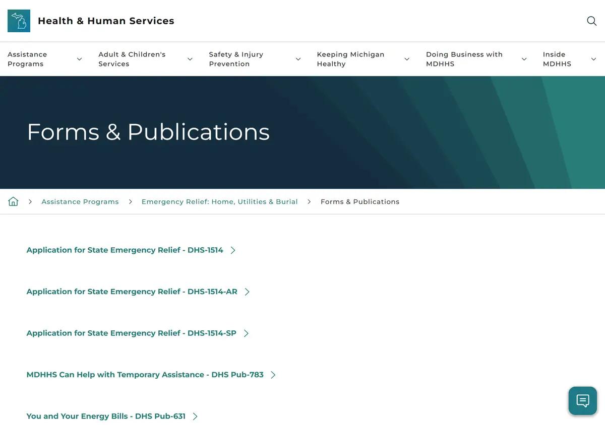The MDHHS State Emergency Relief program page.