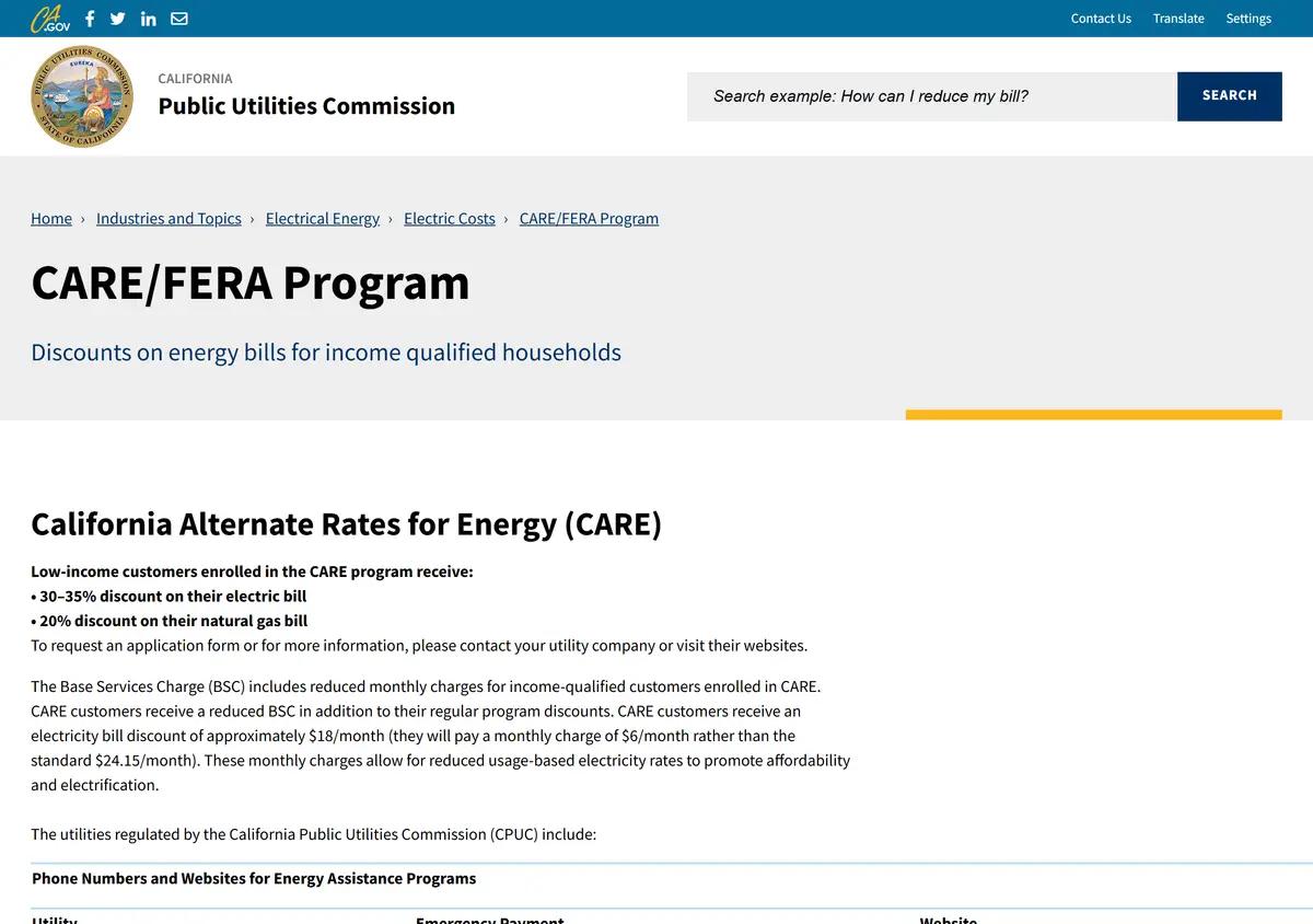 The CPUC CARE and FERA program page.